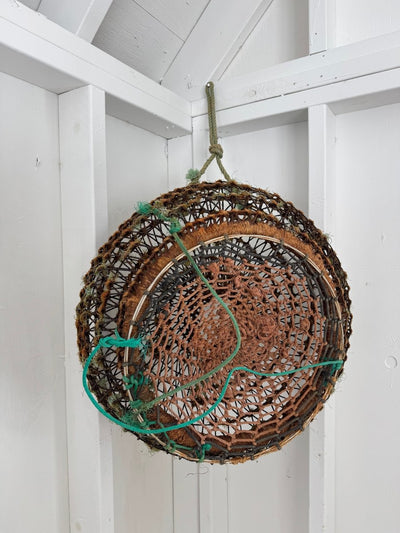 Antique French Wire Fish Trap Basket - Diamonds & Rust