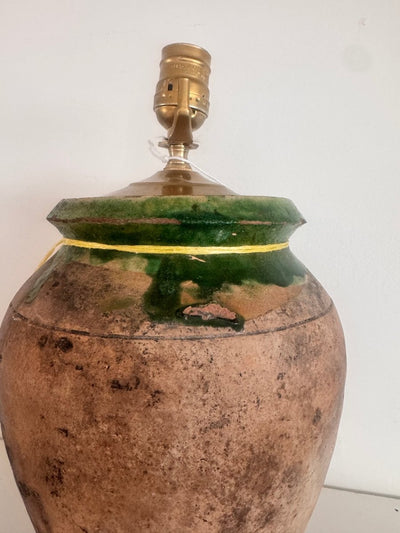 Antique Redware Pottery Jug - Lamp - Diamonds & Rust