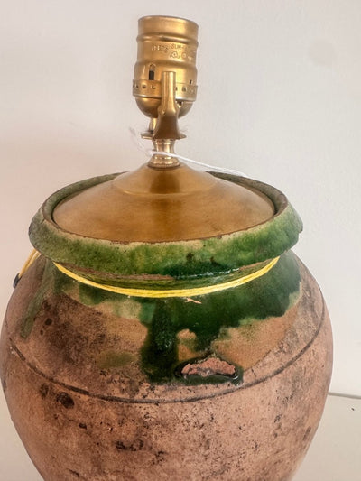 Antique Redware Pottery Jug - Lamp - Diamonds & Rust