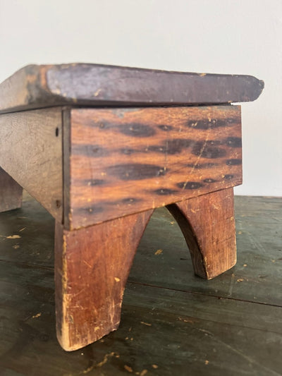 Antique Wood Stool - Diamonds & Rust