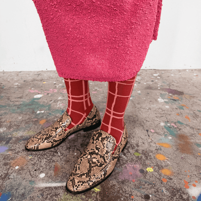 Crew Socks - Darby in Brick & Coral - Diamonds & Rust