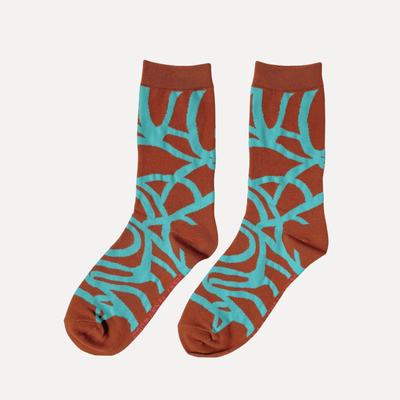 Crew Socks - River - Aquamarine & Carmel - Diamonds & Rust