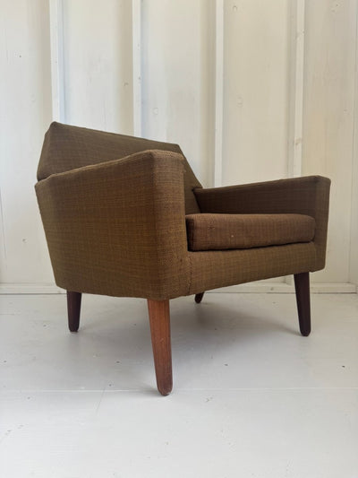 Danish Mid - Century Modern Armchair - Olive Green Tweed - Diamonds & Rust