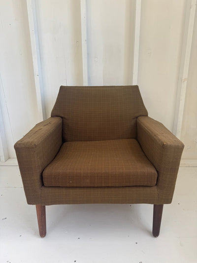Danish Mid - Century Modern Armchair - Olive Green Tweed - Diamonds & Rust