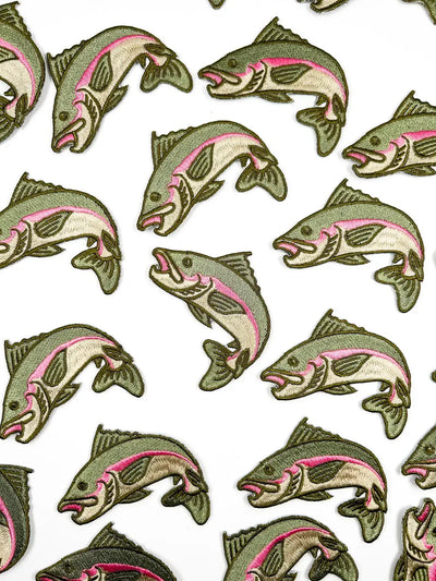 Rainbow Jumping Trout Embroidered Iron-On Patch Fly Fishing