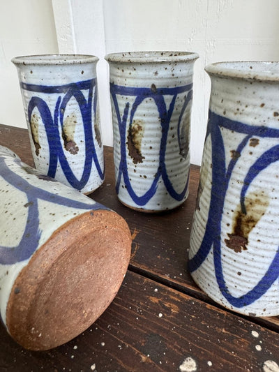 Handmade Ceramic Cups - Set of Four - Diamonds & Rust