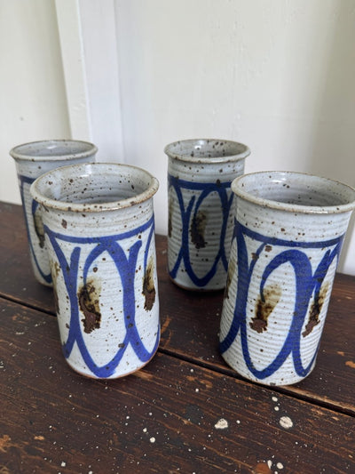 Handmade Ceramic Cups - Set of Four - Diamonds & Rust