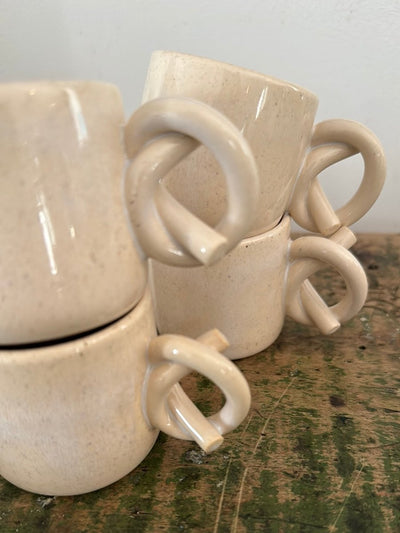 Handmade Ceramic Knot Handle Espresso Cup - Diamonds & Rust