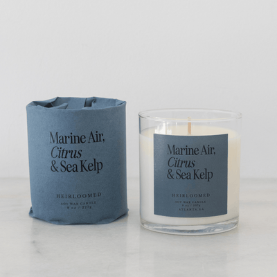 Heirloomed Candle - Marine Air, Citrus, Sea Kelp - 8 oz Soy - Diamonds & Rust