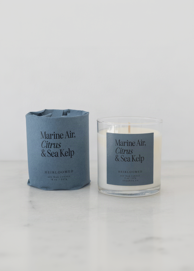 Heirloomed Candle - Marine Air, Citrus, Sea Kelp - 8 oz Soy - Diamonds & Rust