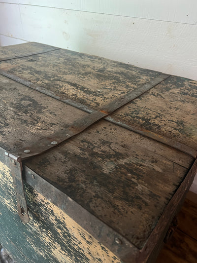 Antique Wood Chest - Metal Trim