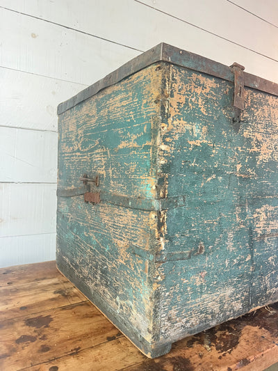 Antique Wood Chest - Metal Trim