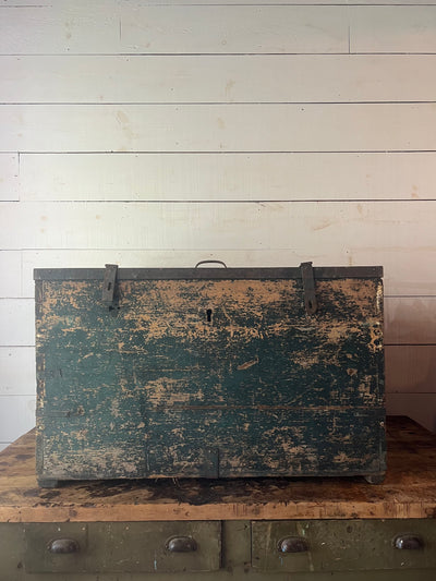 Antique Wood Chest - Metal Trim