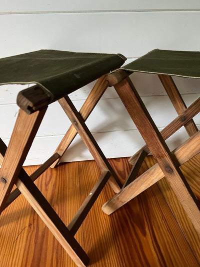Pair of Vintage Camp Stools - Diamonds & Rust