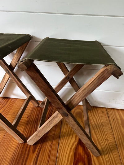 Pair of Vintage Camp Stools - Diamonds & Rust