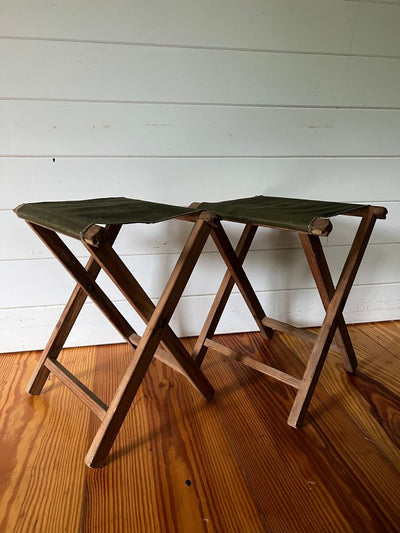Pair of Vintage Camp Stools - Diamonds & Rust