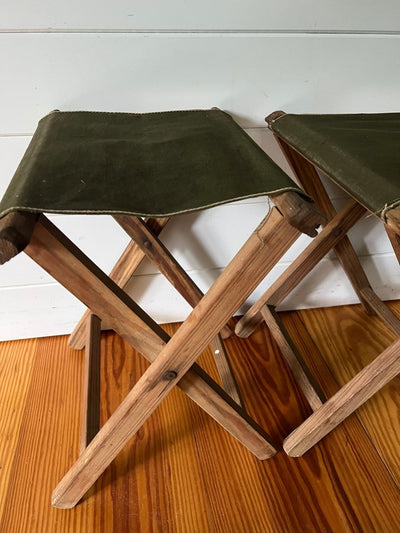 Pair of Vintage Camp Stools - Diamonds & Rust
