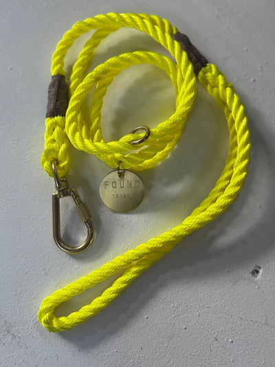 Saftey Yellow Rope Dog Leash - Diamonds & Rust