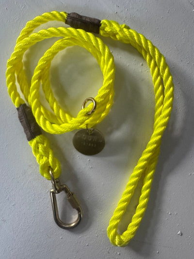 Saftey Yellow Rope Dog Leash - Diamonds & Rust