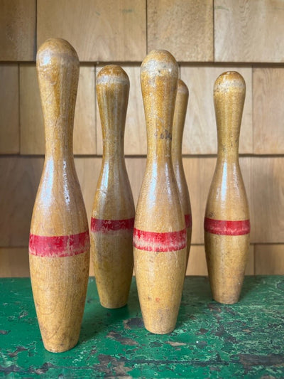 Set of 5 Wood Bowling Pins - Diamonds & Rust