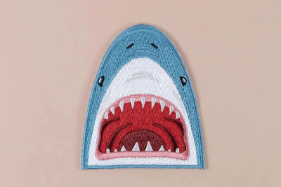 Shark Face Embroidered Iron - On Patch Teeth Ocean Beach Coast - Diamonds & Rust
