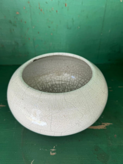 Small Vintage White Crackle Vessel - Diamonds & Rust