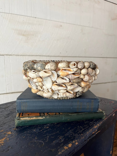Tramp Art Shell Encrusted Planter - Diamonds & Rust
