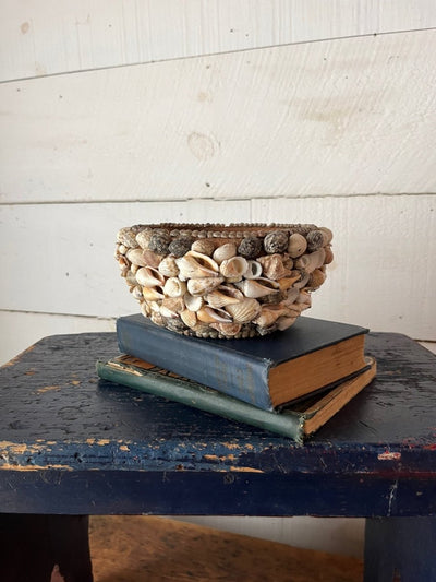 Tramp Art Shell Encrusted Planter - Diamonds & Rust
