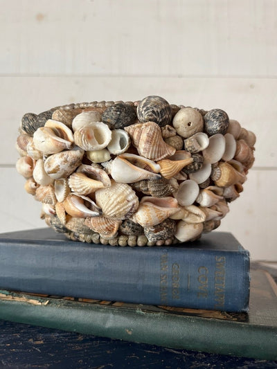Tramp Art Shell Encrusted Planter - Diamonds & Rust