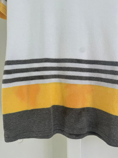 Vintage 80s Yellow Striped V Neck Tee Shirt - Diamonds & Rust