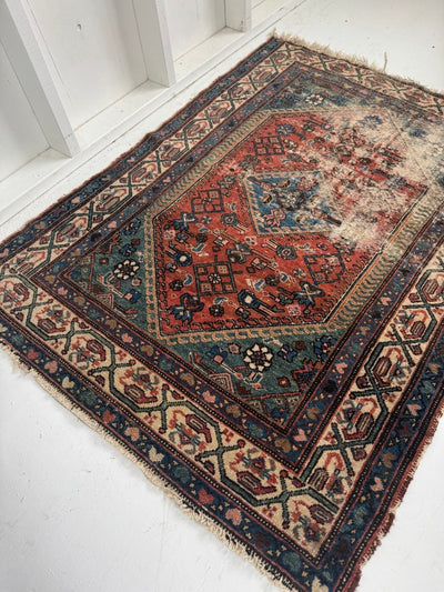 Vintage Area Rug - Blue - Diamonds & Rust