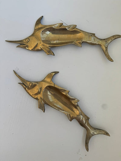 Vintage Brass Swordfish Tray - Diamonds & Rust