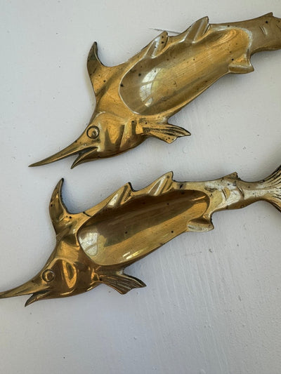 Vintage Brass Swordfish Tray - Diamonds & Rust