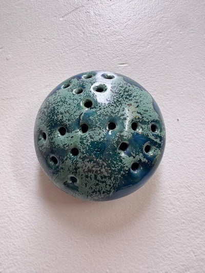 Vintage Ceramic Flower Frog - Blue Splatter - Diamonds & Rust