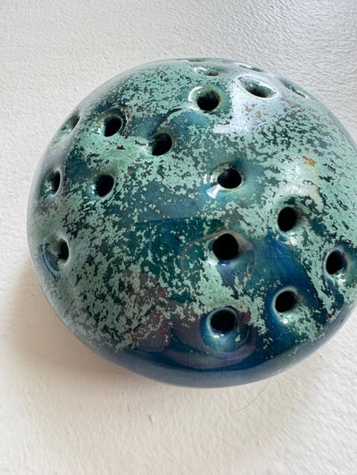 Vintage Ceramic Flower Frog - Blue Splatter - Diamonds & Rust