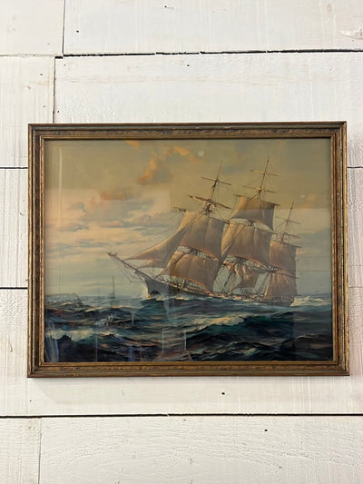 Vintage Clipper Ship Lithograph - Diamonds & Rust