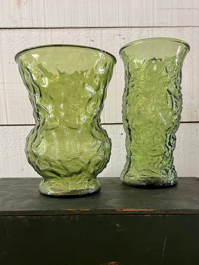 Vintage Crinkle Glass Vase - wide - Diamonds & Rust