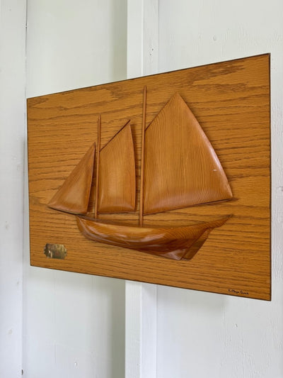 Vintage ESSEX Wooden Sailboat Plaque - Diamonds & Rust