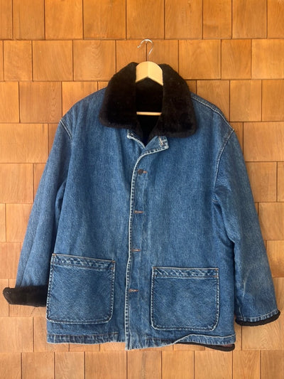 Vintage Faux Fur Lined Denim Chore Coat - Diamonds & Rust
