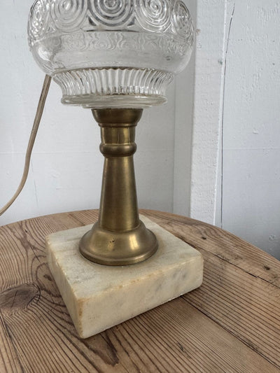 Vintage Glass Globe Table Lamp 12” Tall - Diamonds & Rust