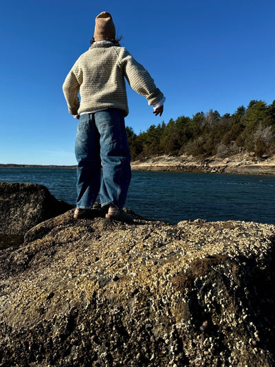 Vintage Hand Knit Sweater - Oatmeal + Ivory - Diamonds & Rust