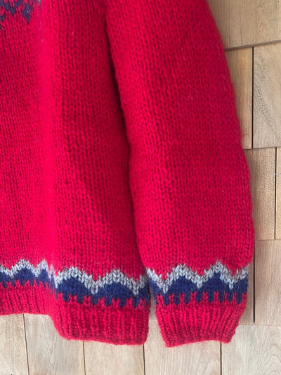 Vintage Hand Knit Wool Sweater - Red - Diamonds & Rust