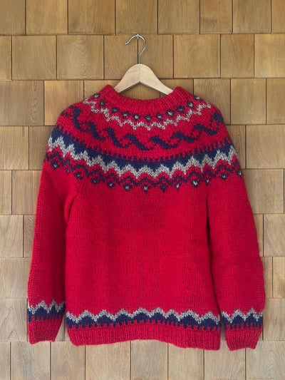 Vintage Hand Knit Wool Sweater - Red - Diamonds & Rust