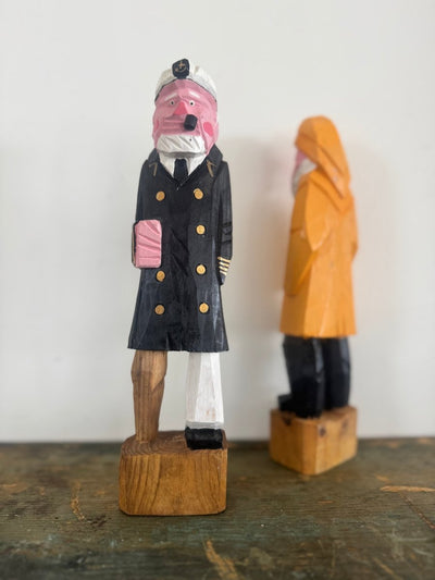 Vintage Handcarved Fisherman - Yellow - Diamonds & Rust
