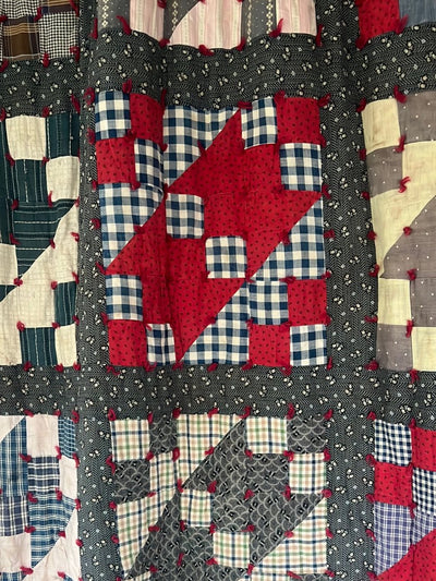 Vintage Handmade Quilt - Indigo + Red - Diamonds & Rust