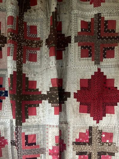 Vintage Handmade Quilt - Log Cabin - Diamonds & Rust