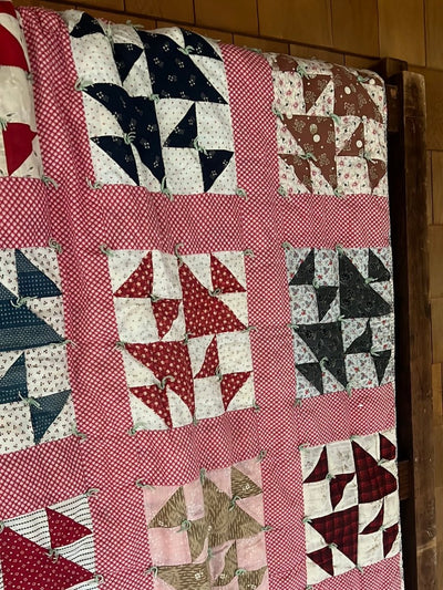 Vintage Handmade Quilt - Triangles - Diamonds & Rust