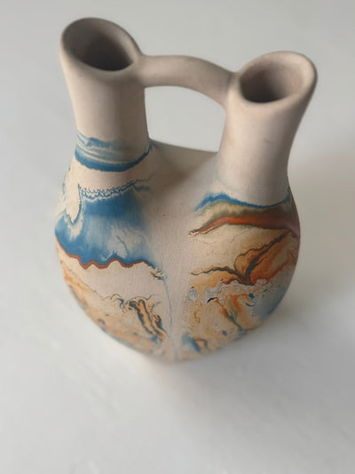 Vintage Nemadji Pottery - Blue + Orange - Diamonds & Rust
