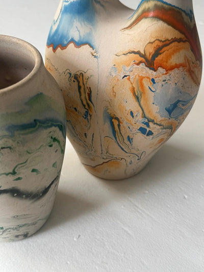 Vintage Nemadji Pottery - Green + Blue - Diamonds & Rust