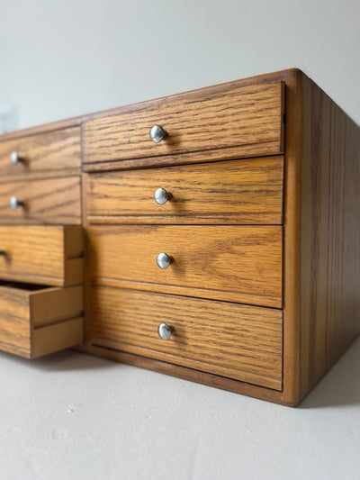 Vintage Oak Wood Trinket Organizer - Diamonds & Rust